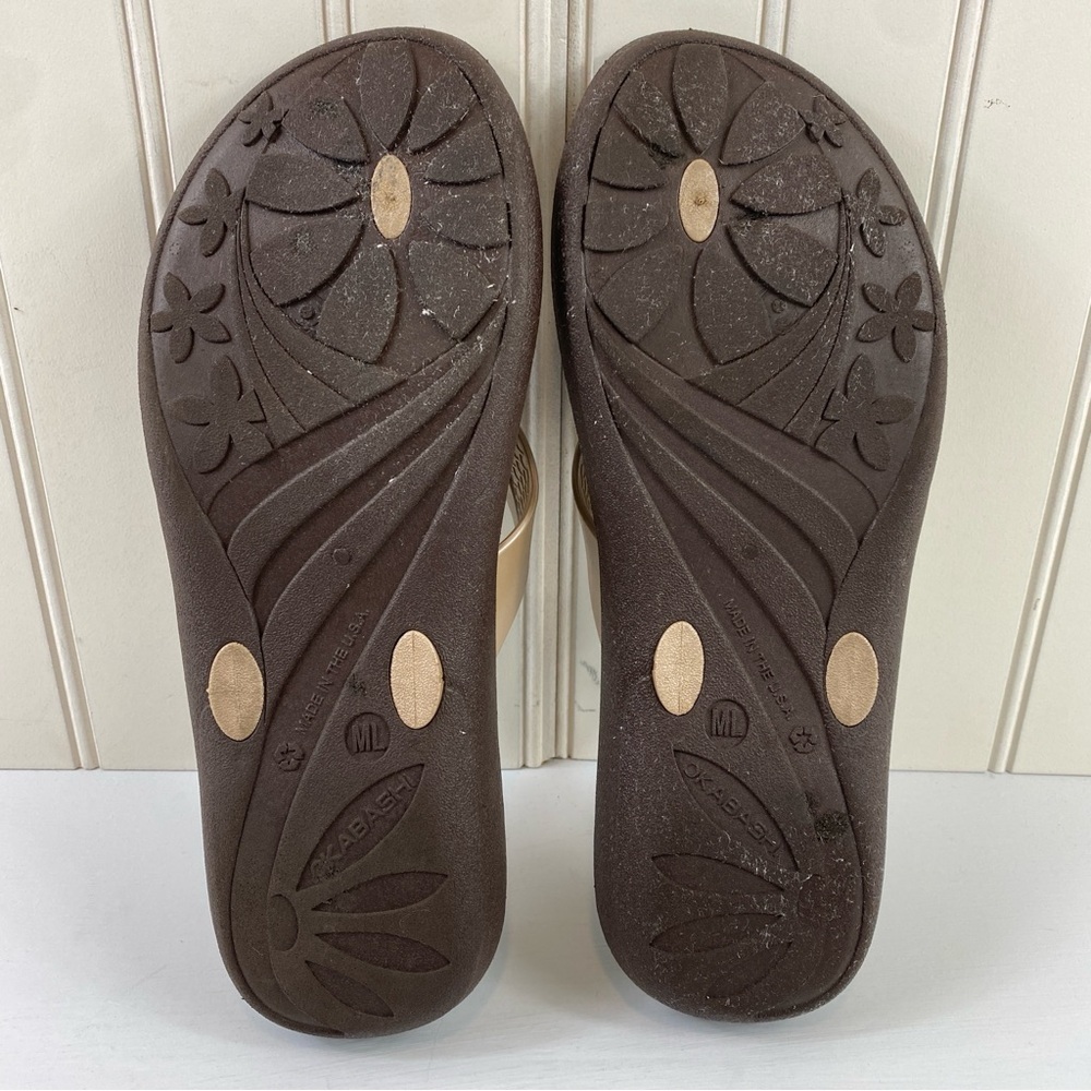 Okabashi‎ Marina Women’s Open Toe Synthetic Brown Gold Thong Sandals (M/L) - Picture 5 of 11